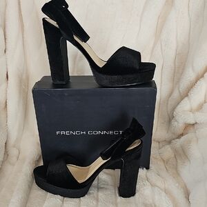French Connection Black Velvet Platform Heels